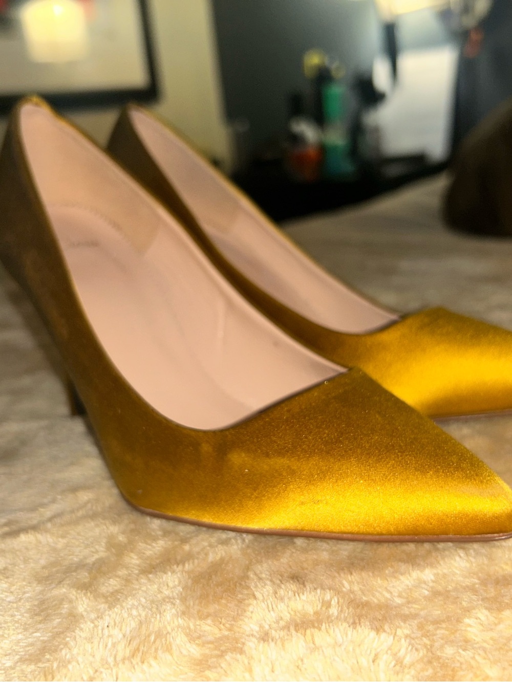 J. Crew Metallic Gold Pointed-Toe Satin Pumps